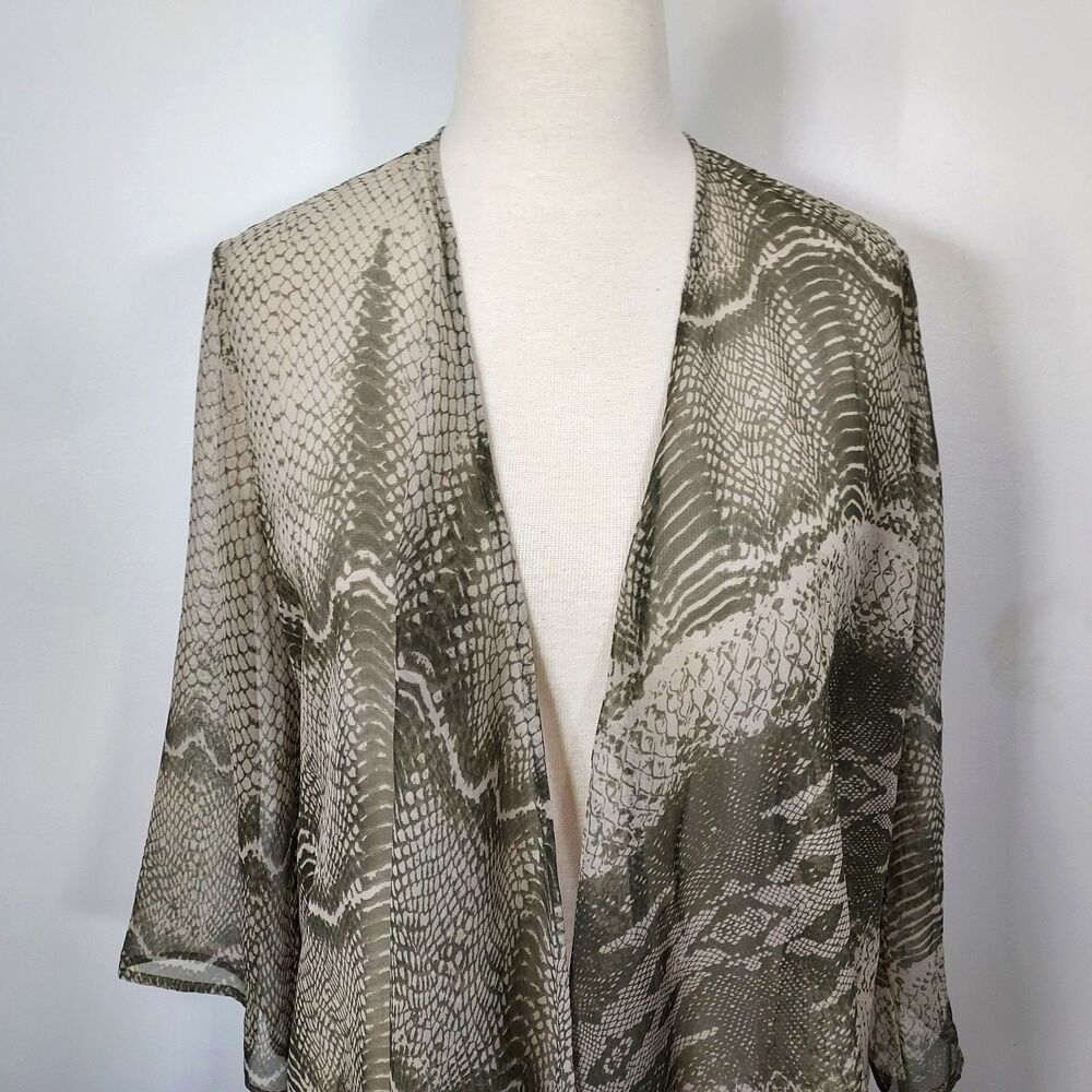 Chico's Open Front Cardigan Sheer Lightweight Snake Print Size 1 Womens Medium - Picture 3 of 12